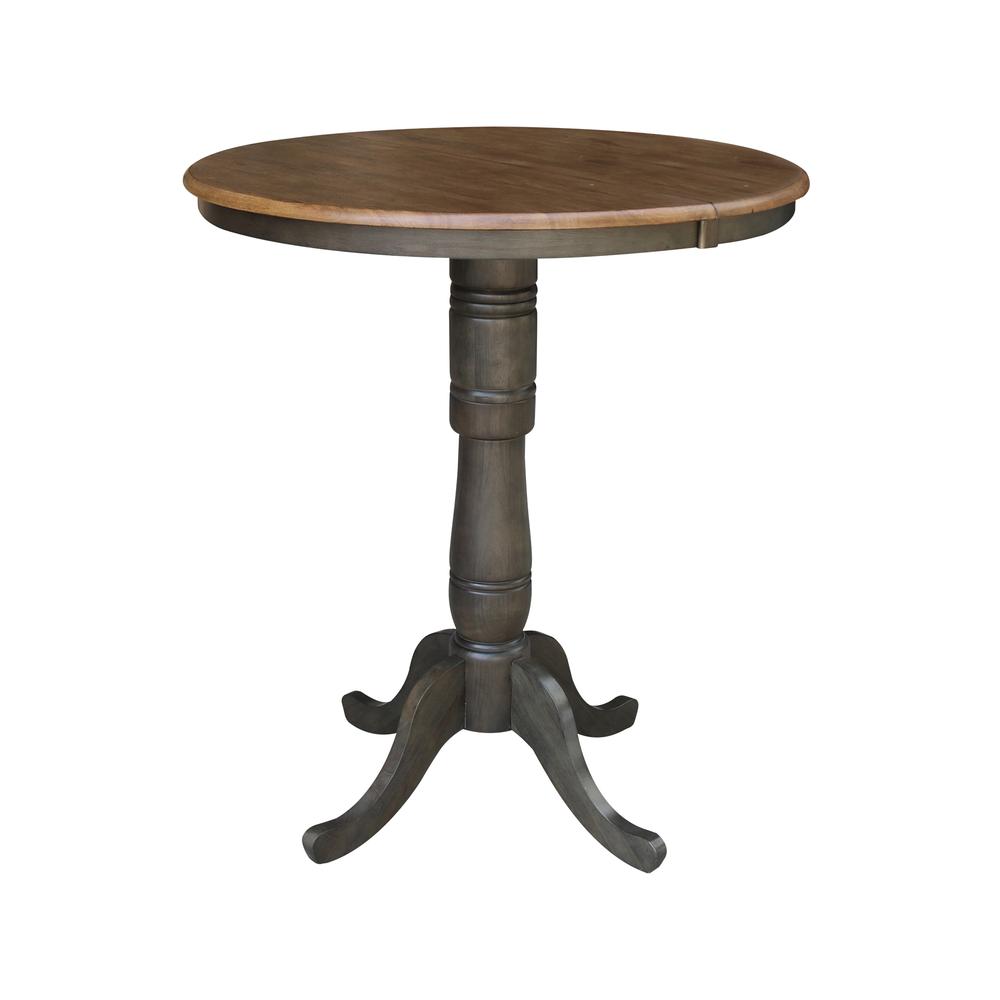 36" round top ped table with 12" leaf - 41.3"h - bar height. Picture 1