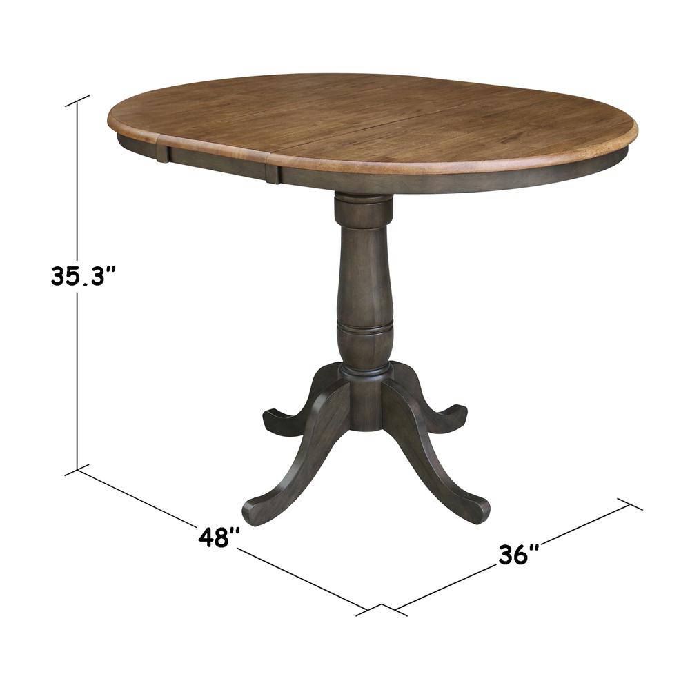 36" round top ped table with 12" leaf - 35.3"h - counter height. Picture 2