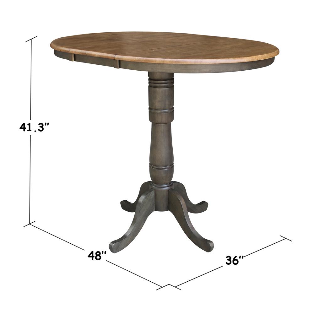 36" round top ped table with 12" leaf - 41.3"h - bar height. Picture 2