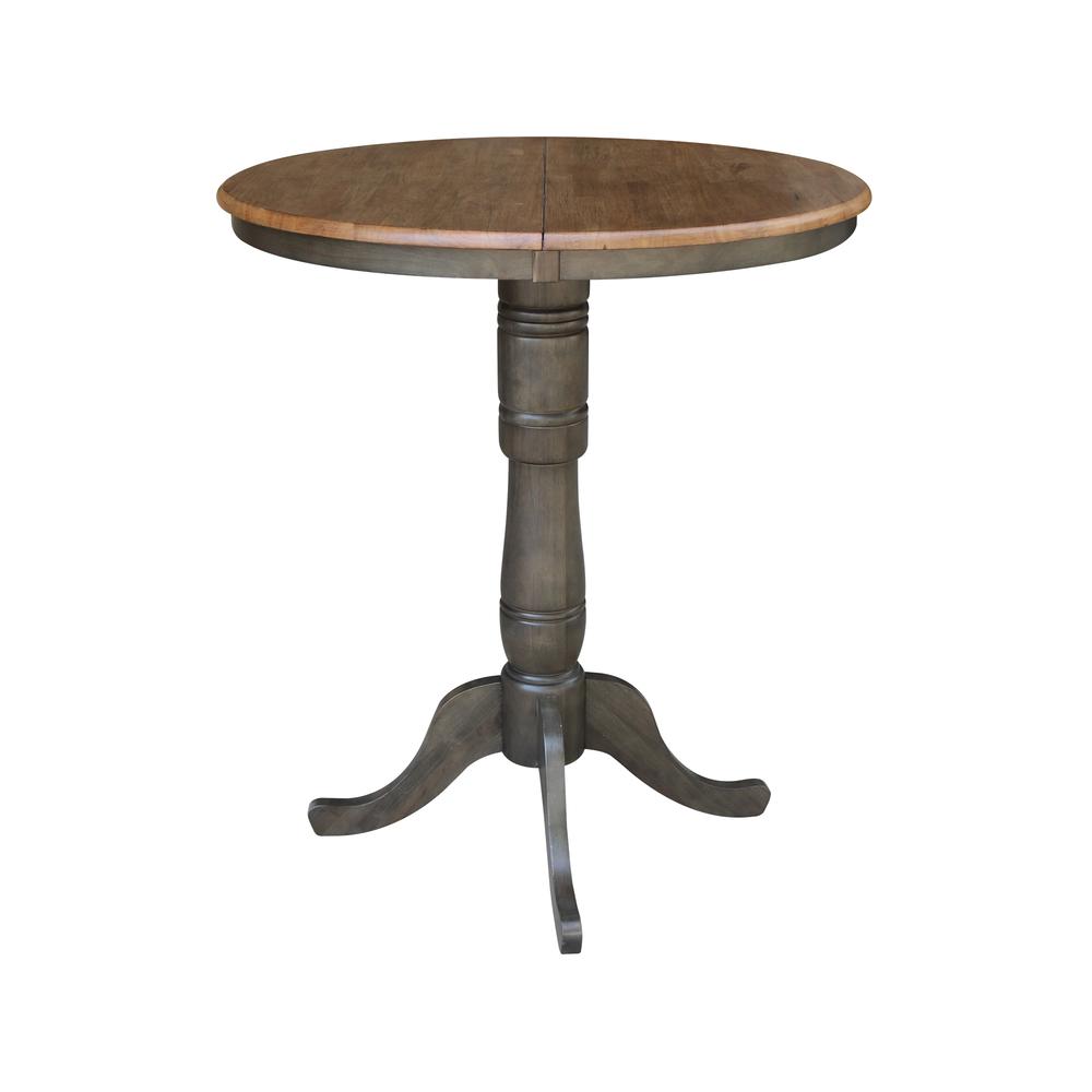 36" round top ped table with 12" leaf - 41.3"h - bar height. Picture 4