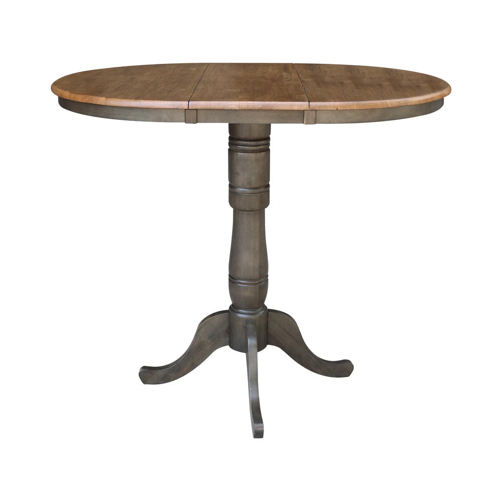 36" round top ped table with 12" leaf - 41.3"h - bar height. Picture 3