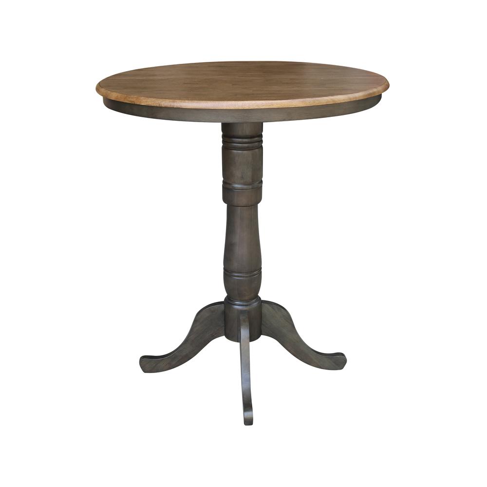 36" round top ped table with 12" leaf - 41.3"h - bar height. Picture 6