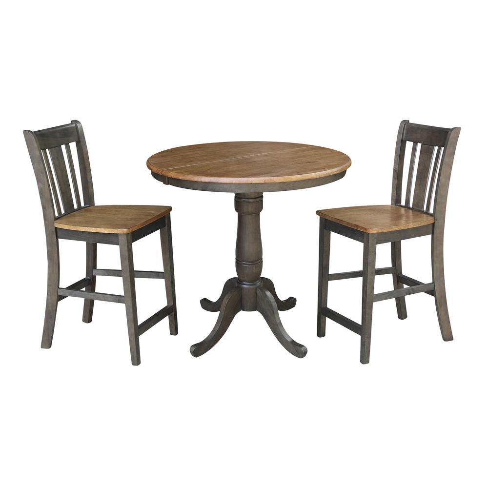 Set of 3 pcs - 36" Round Extension Dining table with 2 San Remo counterheight stools. Picture 1
