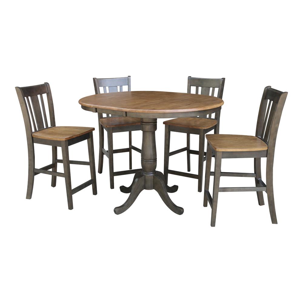 Set of 5 pcs - 36" Round Extension Dining table with 4 San Remo counterheight stools. Picture 1