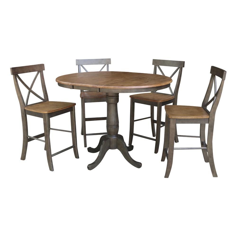 Set of 5 pcs - 36" Round Extension Dining table with 4 rta counterheight stools. Picture 1
