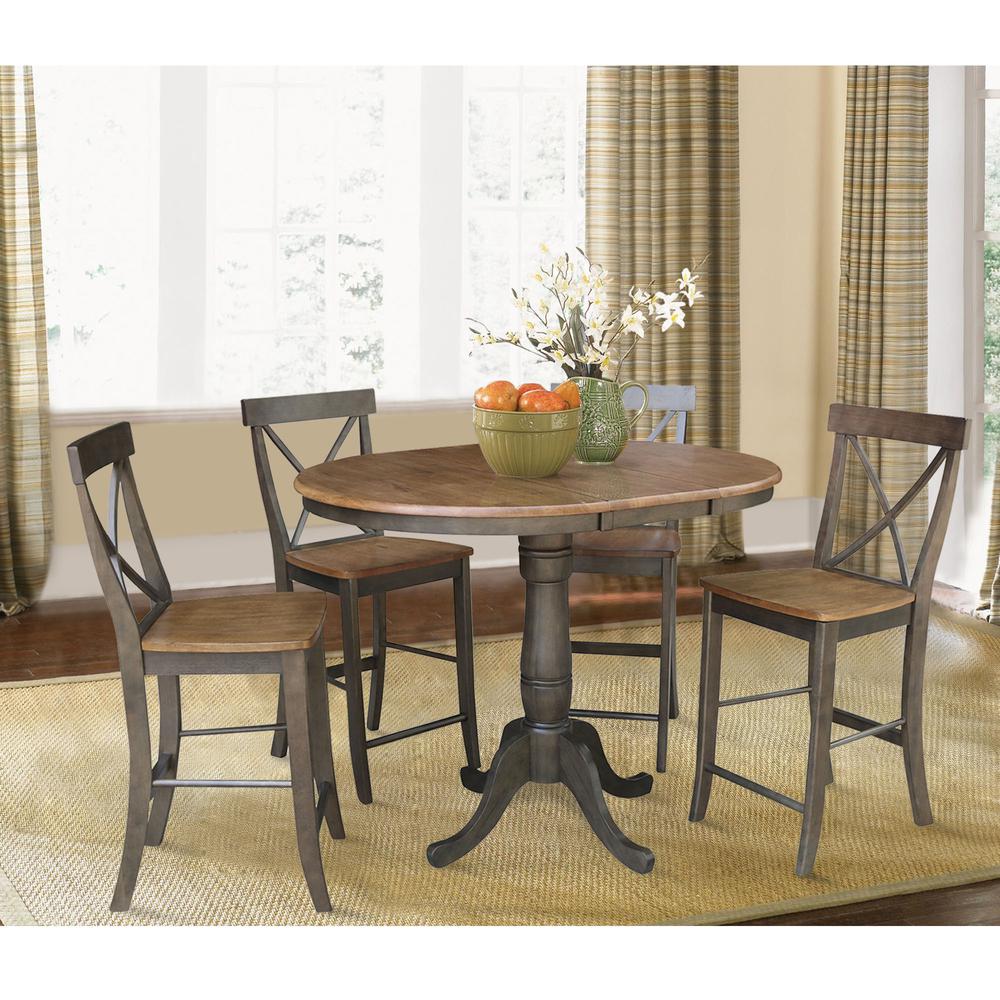 Set of 5 pcs - 36" Round Extension Dining table with 4 rta counterheight stools. Picture 4