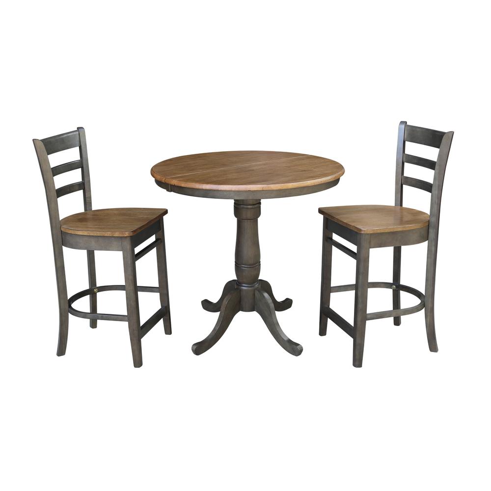 Set of 3 pcs - 36" Round Extension Dining table with  2 rta counterheight stools. Picture 1