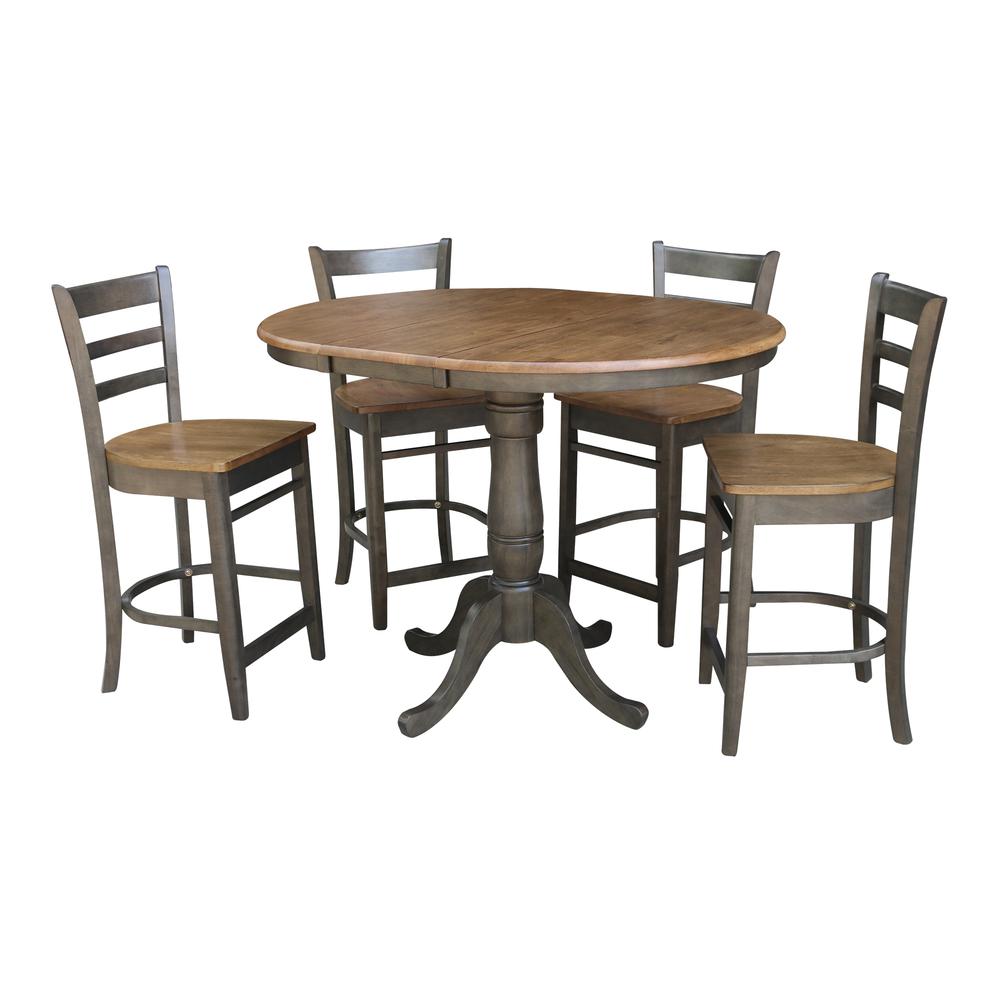 Set of 5 pcs - 36" Round Extension Dining table with 4 counterheight stools. Picture 1