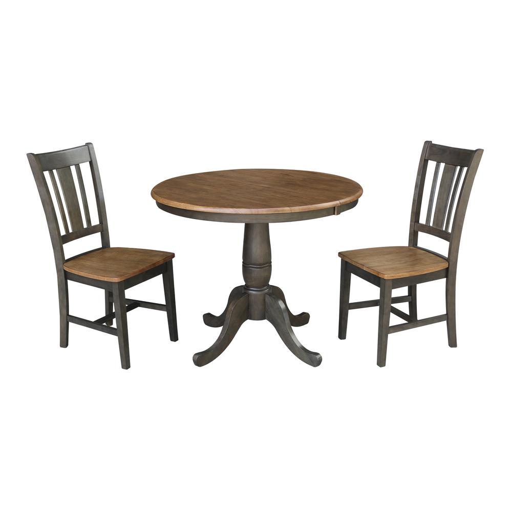Set of 3 pcs - 36" Round Extension Dining table with 2 rta chairs. Picture 1