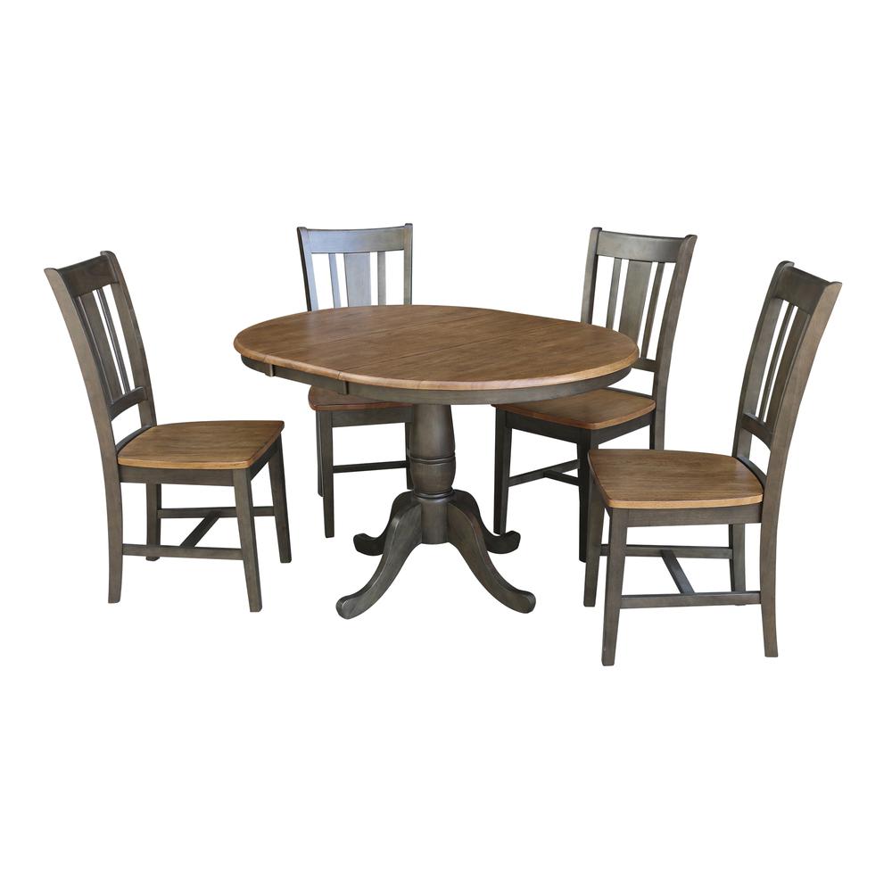 Set of 5 pcs - 36" Round Extension Dining table with 4 rta chairs. Picture 1