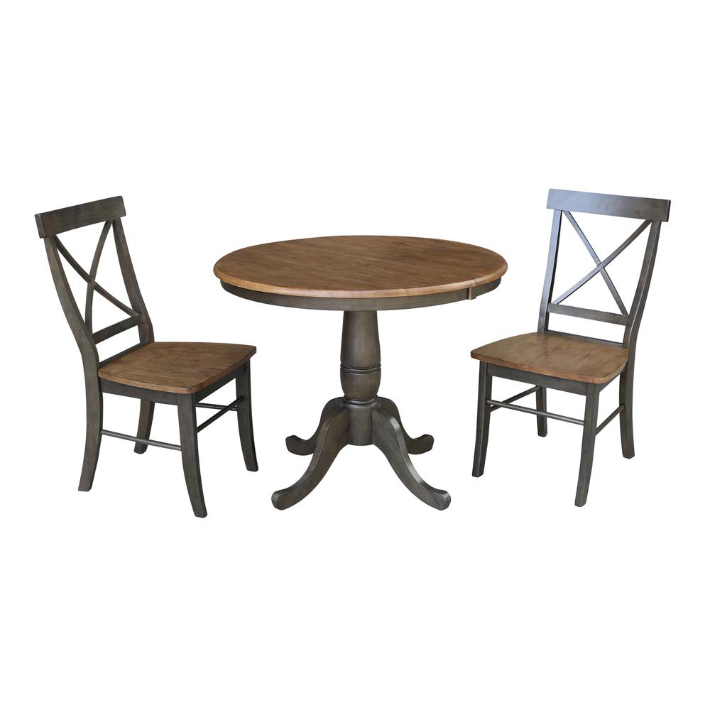 Set of 3 pcs - 36" Round Extension Dining table with 2 chairs. Picture 1