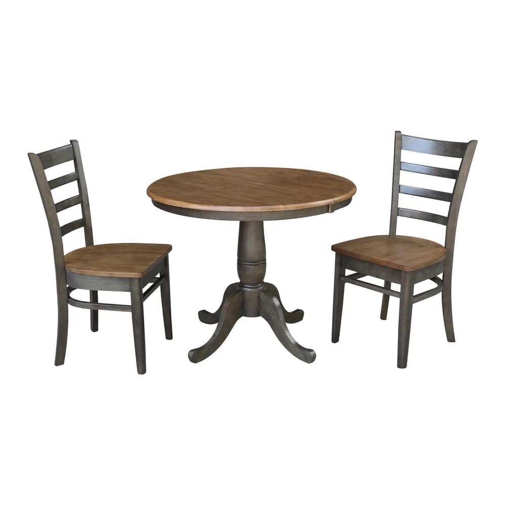 Set of 3 pcs - 36" Round Extension Dining table with 2  chairs. Picture 1