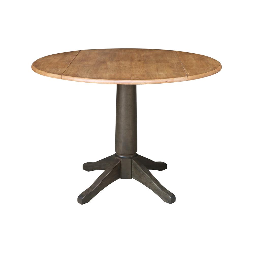 42 in. Round Top Dual Drop Leaf Pedestal Dining Table in Hickory/Washed Coal. Picture 1