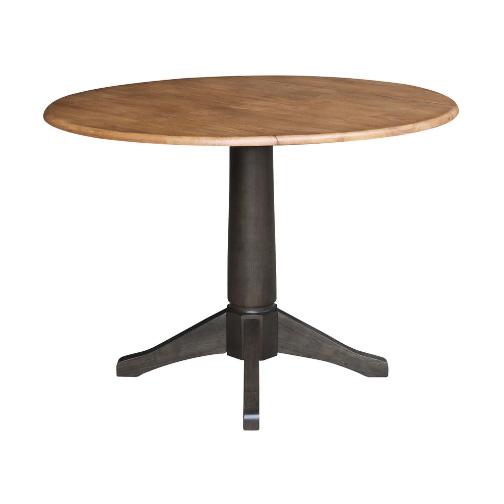 42 in. Round Top Dual Drop Leaf Pedestal Dining Table in Hickory/Washed Coal. Picture 2