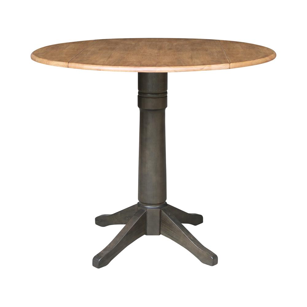 42 in. Round Top Dual Drop Leaf Counter Height Pedestal Dining Table. Picture 1