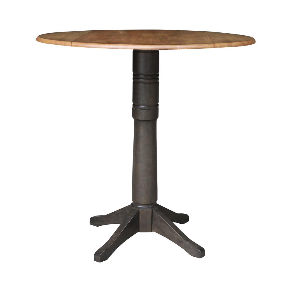 42 in. Round Top Dual Drop Leaf Bar Height Pedestal Dining Table. Picture 1
