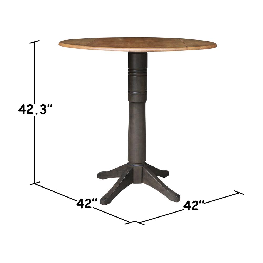 42 in. Round Top Dual Drop Leaf Bar Height Pedestal Dining Table. Picture 8