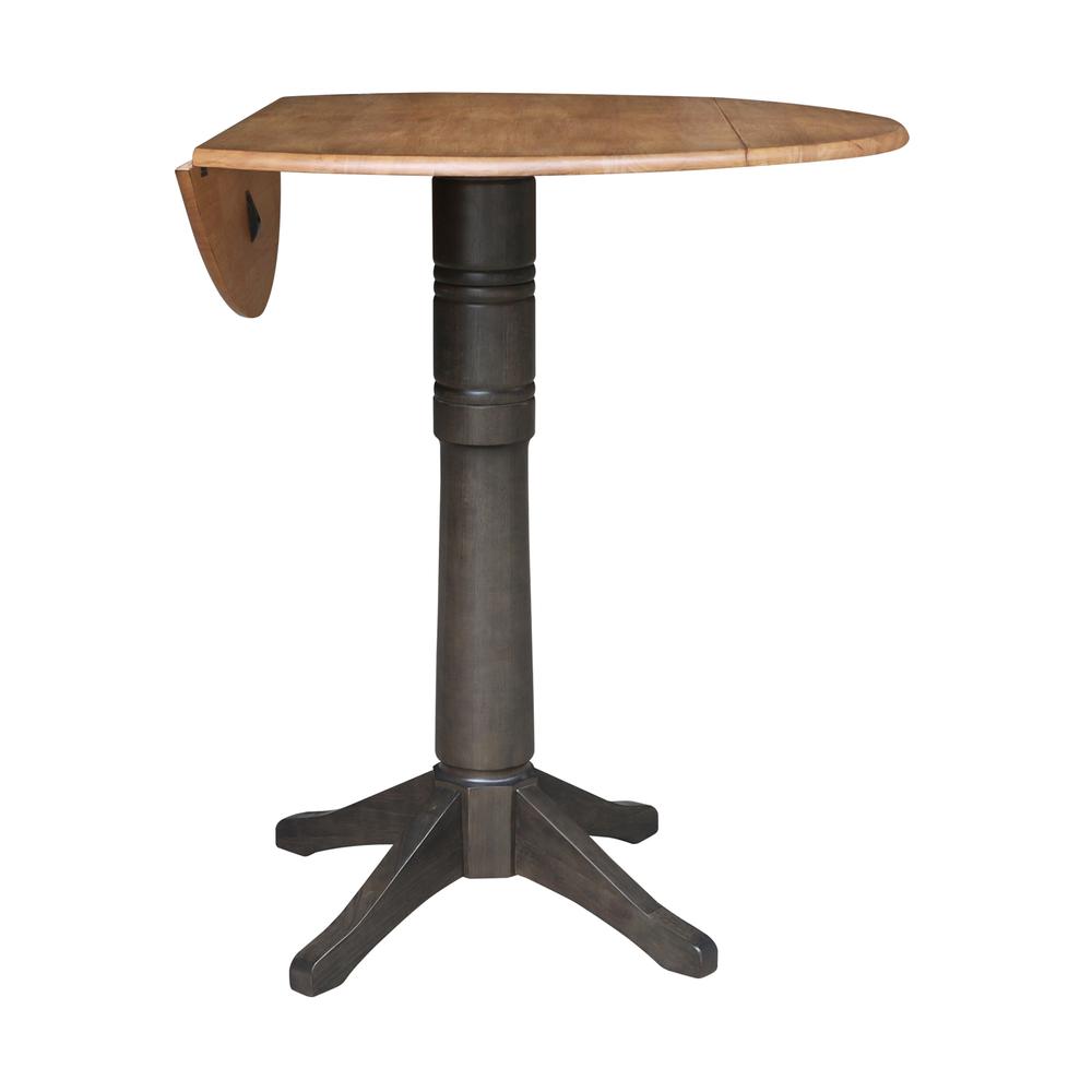 42 in. Round Top Dual Drop Leaf Bar Height Pedestal Dining Table. Picture 3