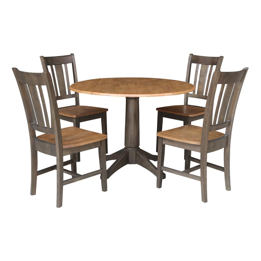 42 in. Round Dual Drop Leaf Dining Table with 4 Splatback Chairs. Picture 1