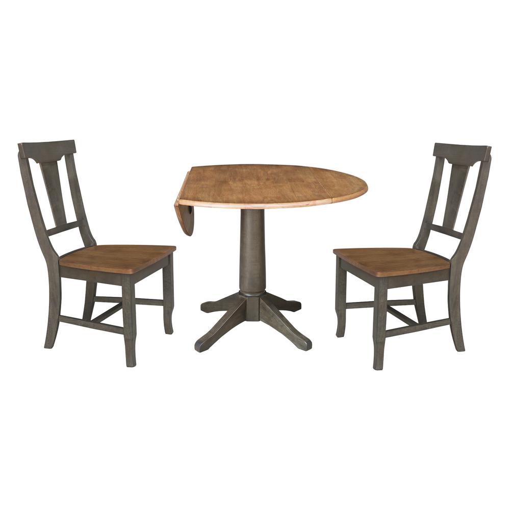 42 in. Round Dual Drop Leaf Dining Table with 2 Panel Back Chairs. Picture 3