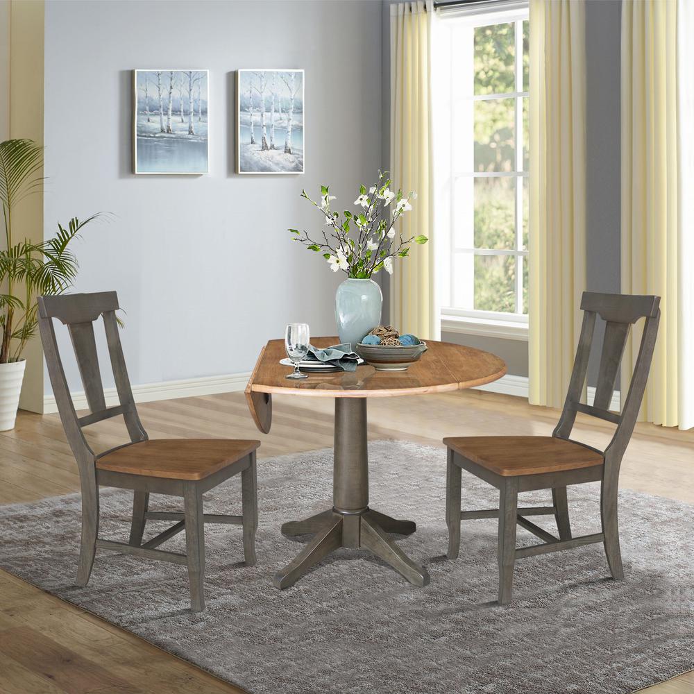 42 in. Round Dual Drop Leaf Dining Table with 2 Panel Back Chairs. Picture 4