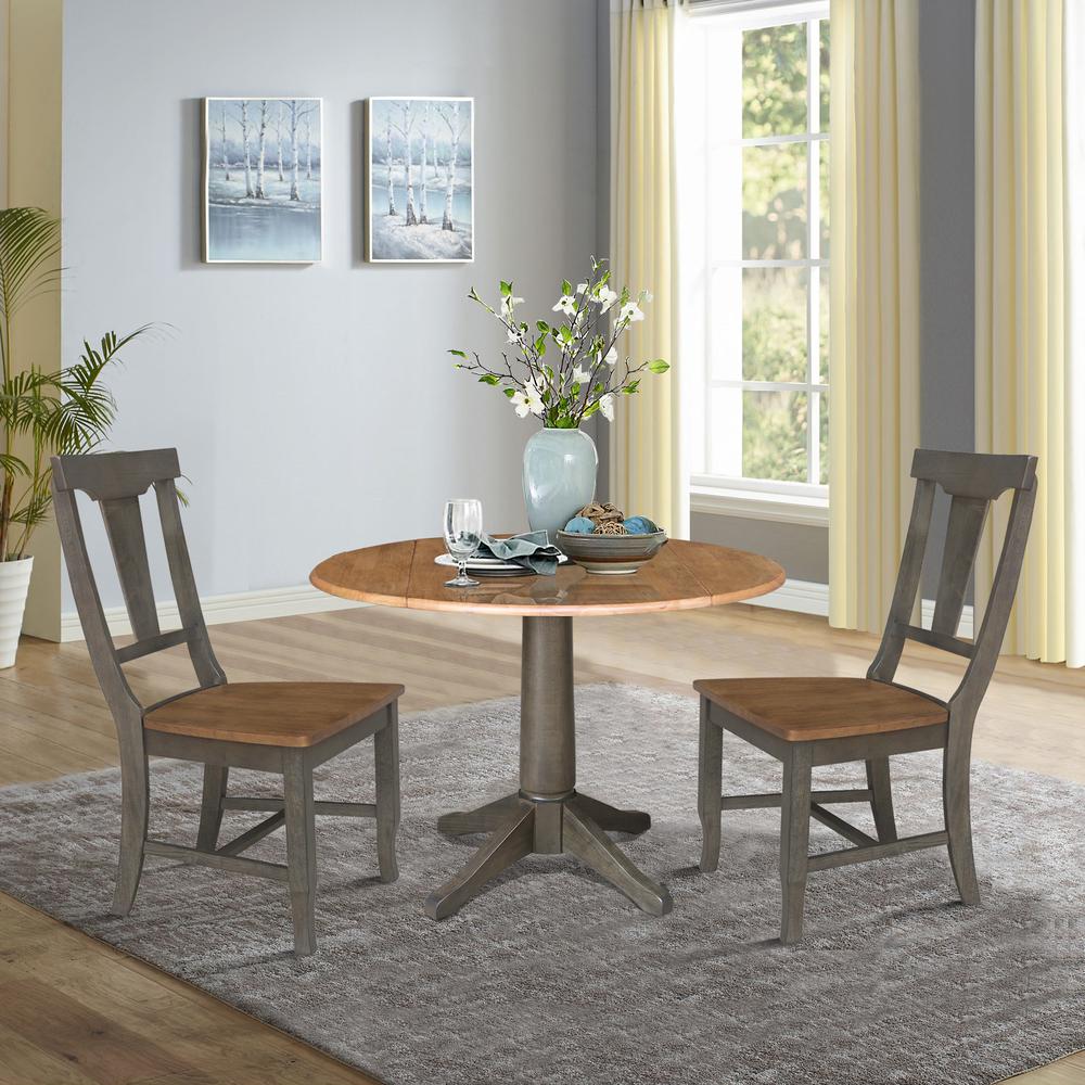 42 in. Round Dual Drop Leaf Dining Table with 2 Panel Back Chairs. Picture 2