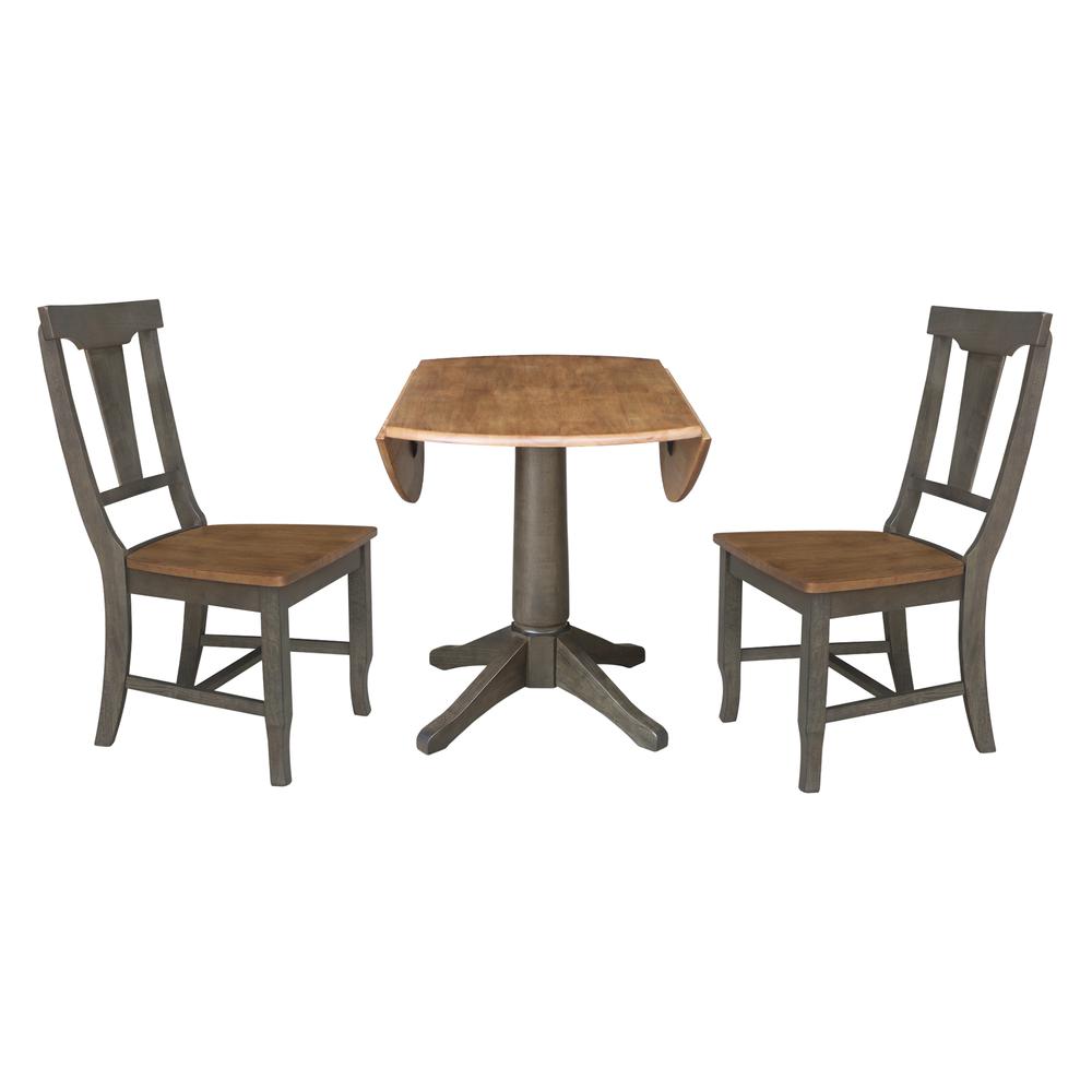 42 in. Round Dual Drop Leaf Dining Table with 2 Panel Back Chairs. Picture 5