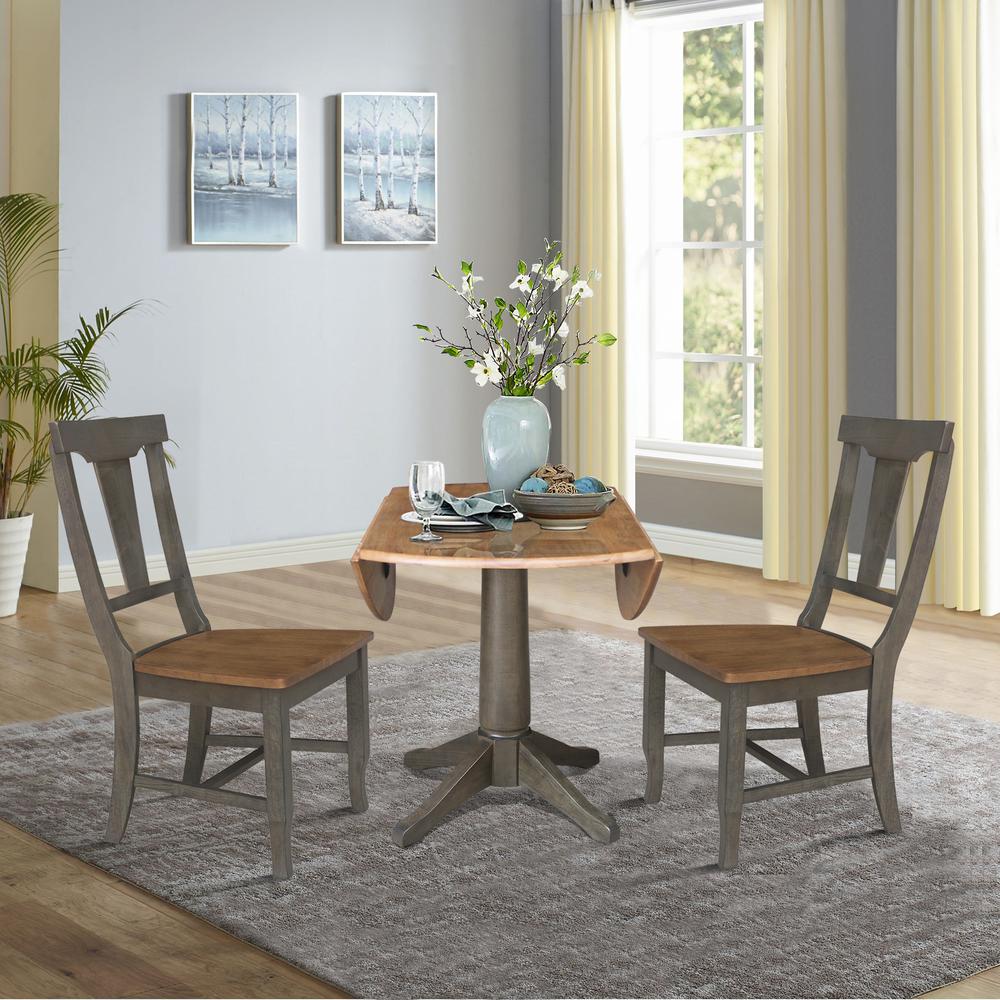 42 in. Round Dual Drop Leaf Dining Table with 2 Panel Back Chairs. Picture 6