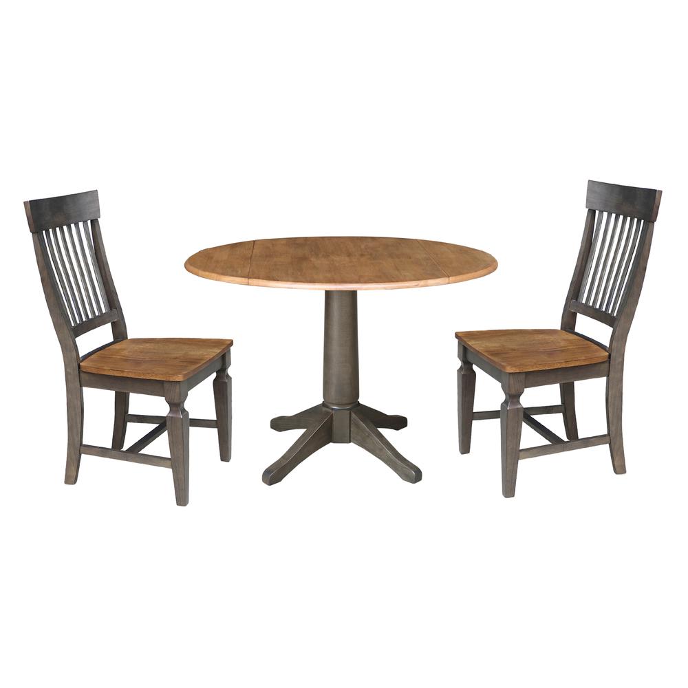 42 in. Round Dual Drop Leaf Dining Table with 2 Slatback Chairs. Picture 1
