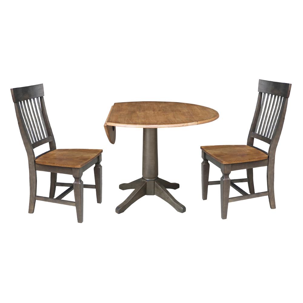 42 in. Round Dual Drop Leaf Dining Table with 2 Slatback Chairs. Picture 3