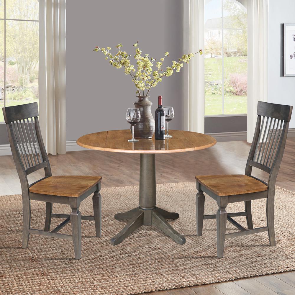42 in. Round Dual Drop Leaf Dining Table with 2 Slatback Chairs. Picture 2