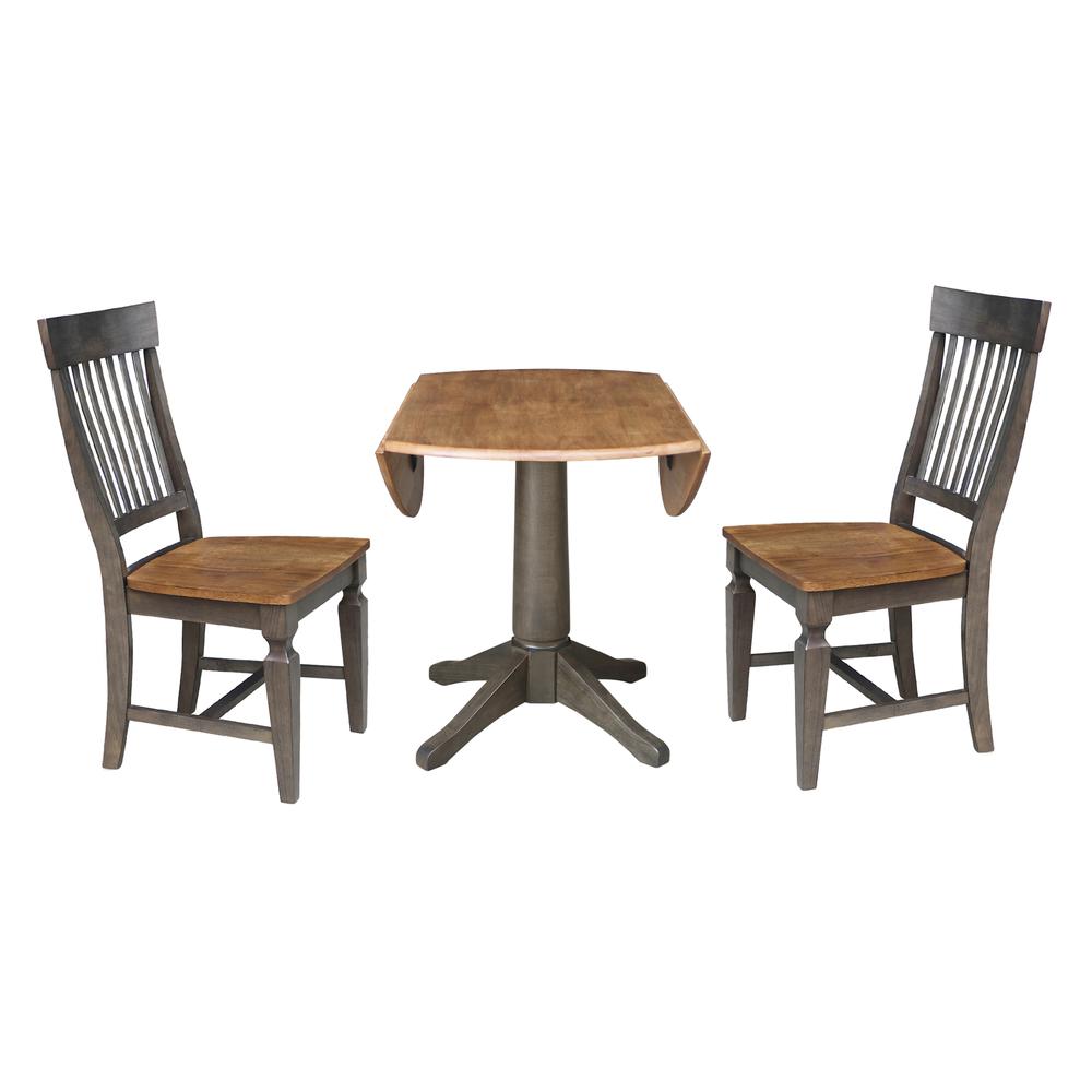 42 in. Round Dual Drop Leaf Dining Table with 2 Slatback Chairs. Picture 4