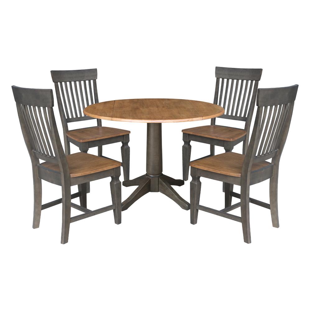 42 in. Round Dual Drop Leaf Dining Table with 4 Slatback Chairs. Picture 1