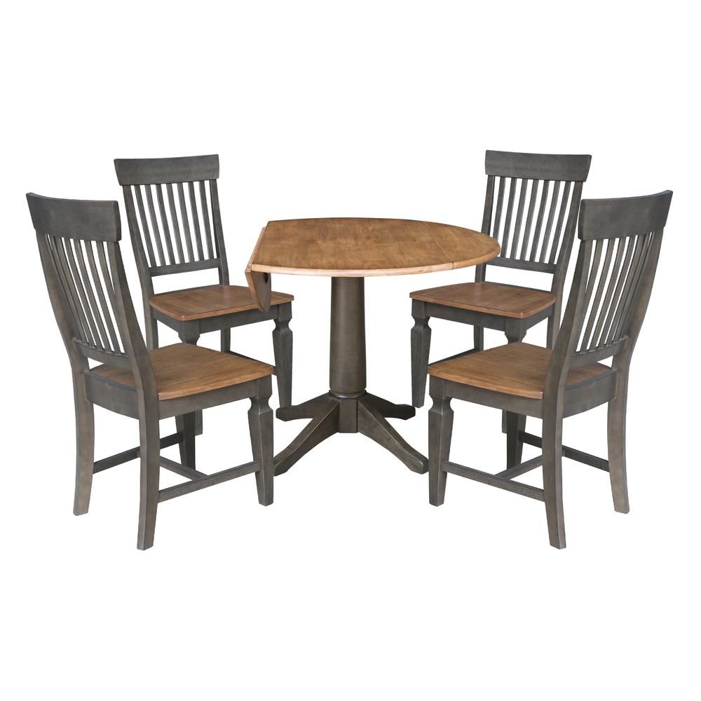 42 in. Round Dual Drop Leaf Dining Table with 4 Slatback Chairs. Picture 3