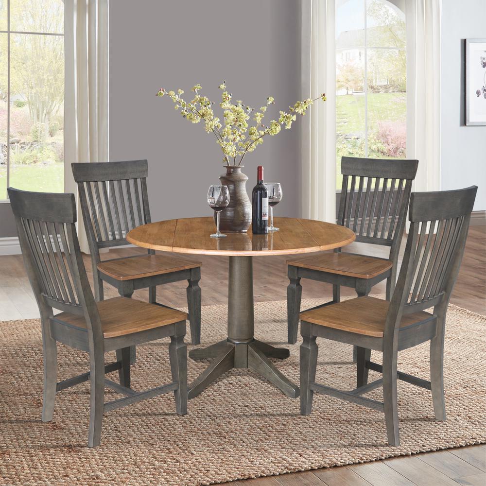 42 in. Round Dual Drop Leaf Dining Table with 4 Slatback Chairs. Picture 2