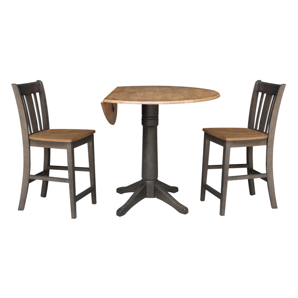 42 in. Round Dual Drop Leaf Counter Height Dining Table with 2 Splatback Stools. Picture 3