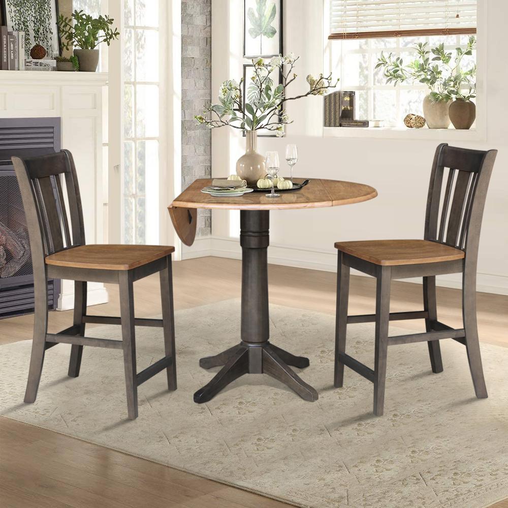 42 in. Round Dual Drop Leaf Counter Height Dining Table with 2 Splatback Stools. Picture 4