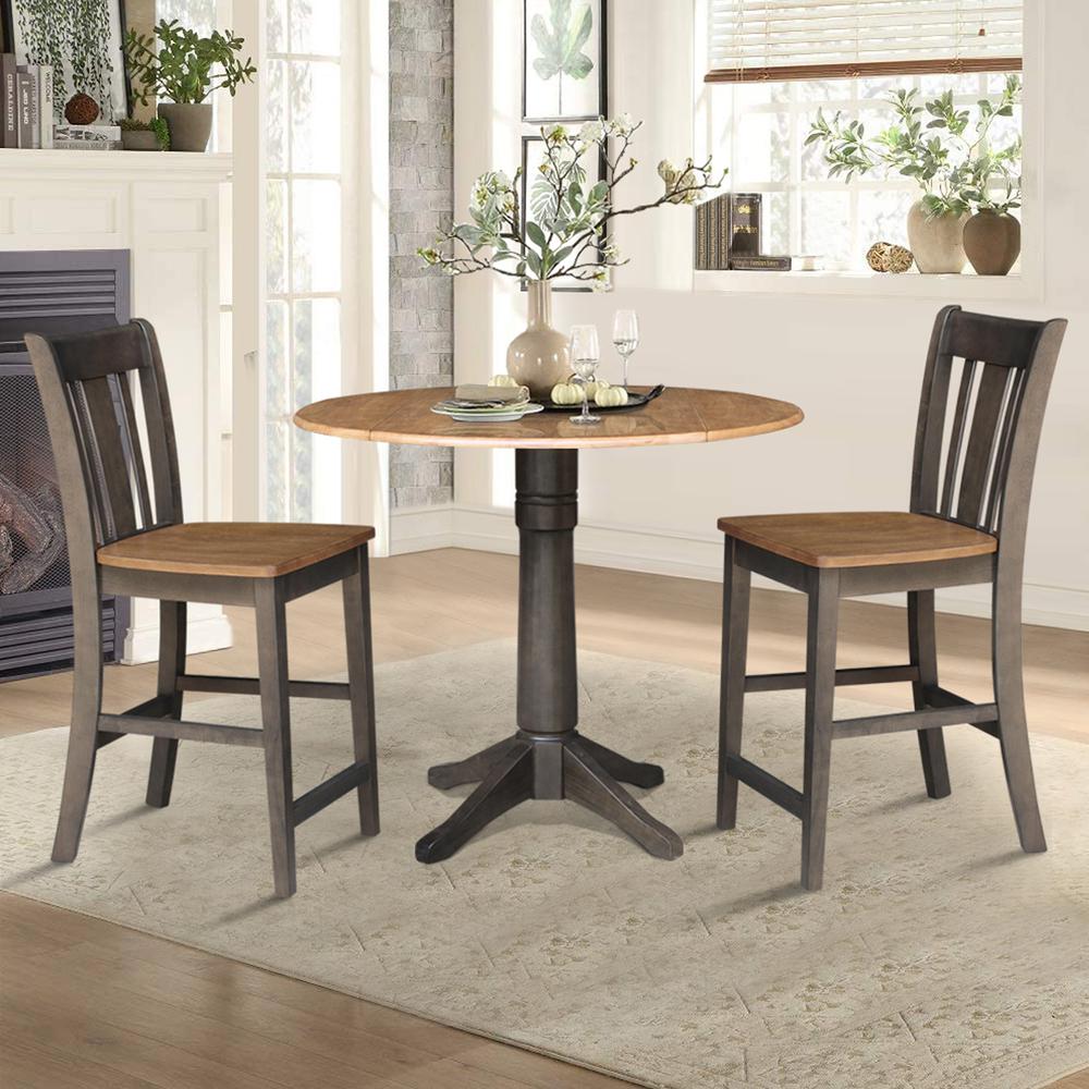 42 in. Round Dual Drop Leaf Counter Height Dining Table with 2 Splatback Stools. Picture 2