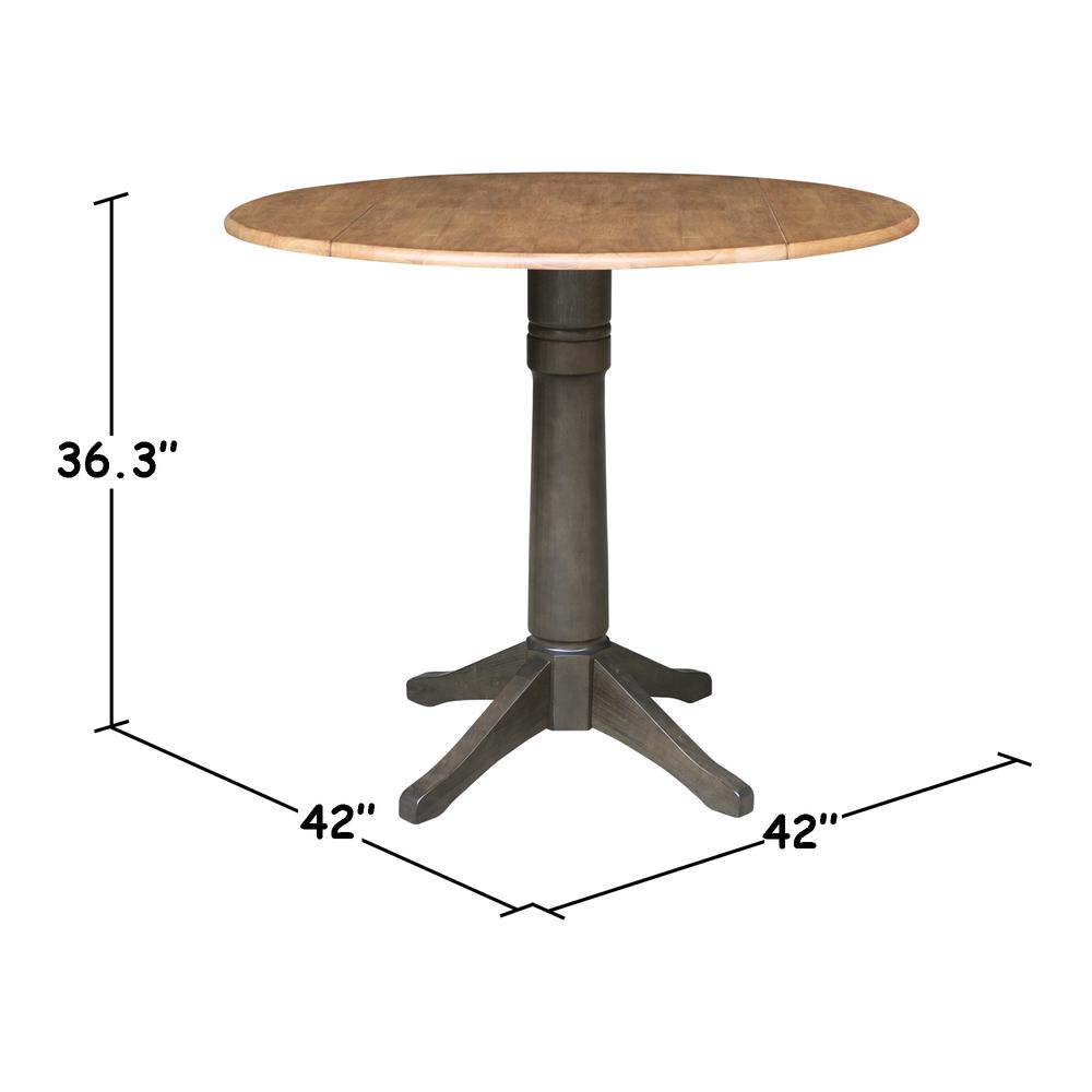 42 in. Round Dual Drop Leaf Counter Height Dining Table with 2 Splatback Stools. Picture 9