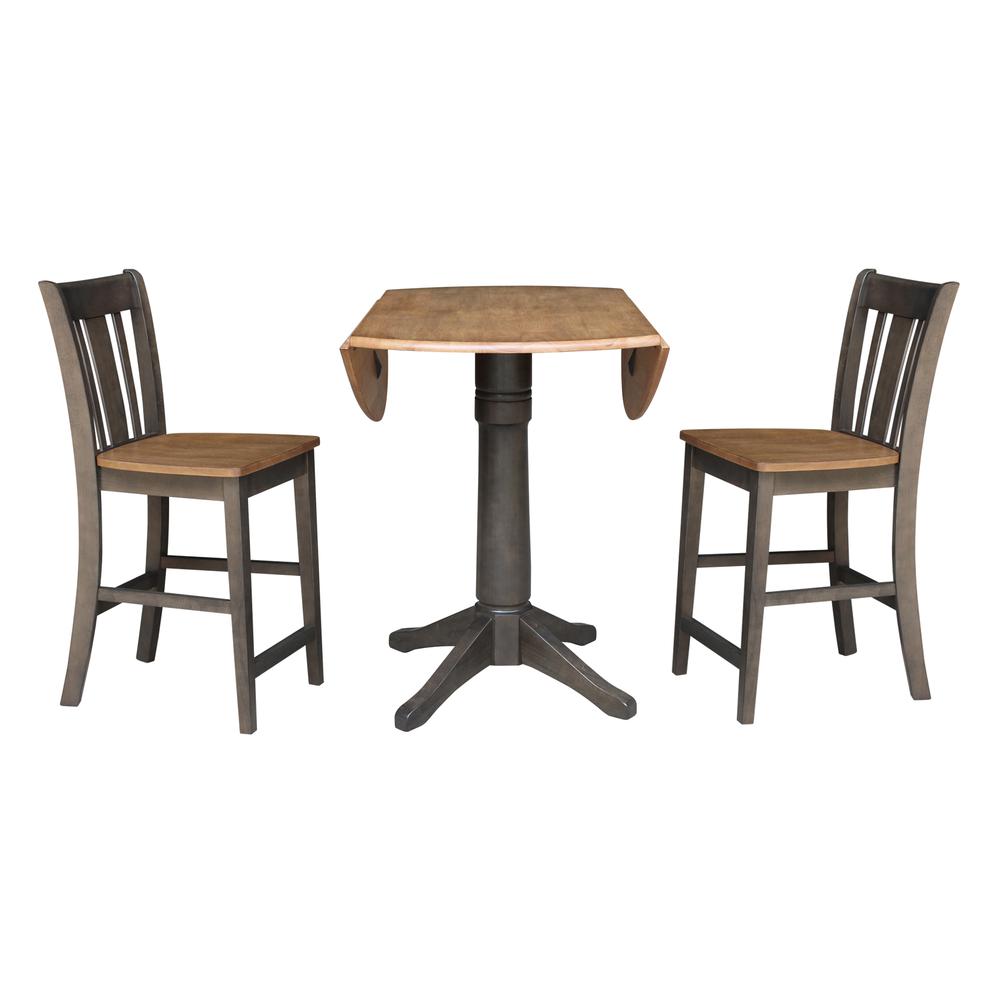 42 in. Round Dual Drop Leaf Counter Height Dining Table with 2 Splatback Stools. Picture 5