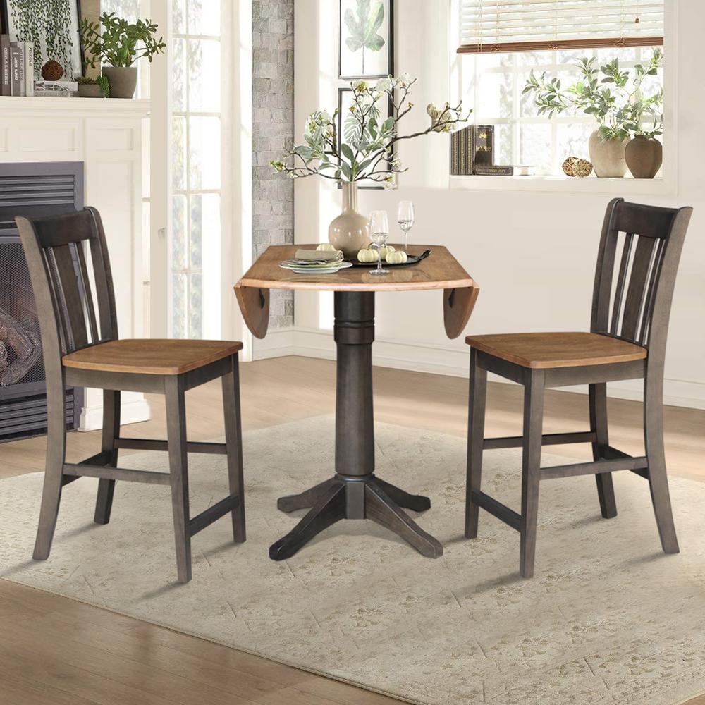 42 in. Round Dual Drop Leaf Counter Height Dining Table with 2 Splatback Stools. Picture 6