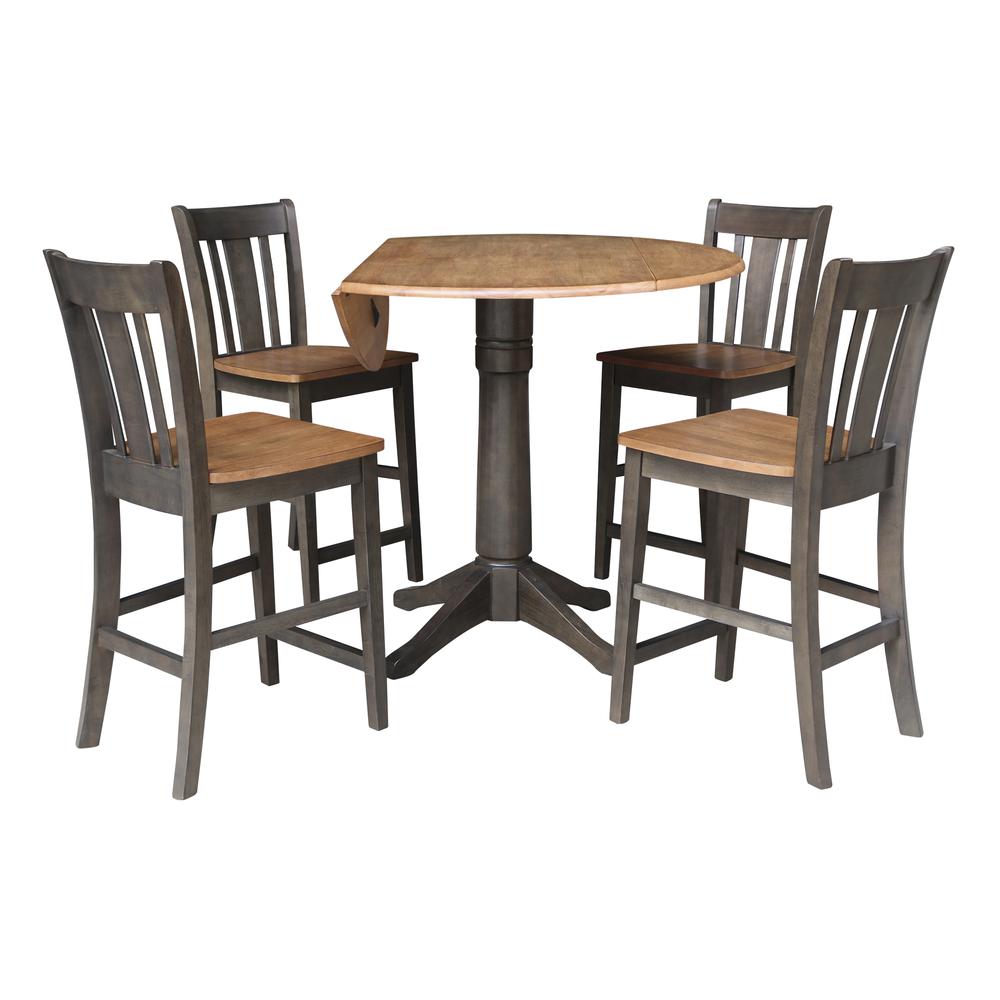 42 in. Round Dual Drop Leaf Counter Height Dining Table with 4 Splatback Stools. Picture 3