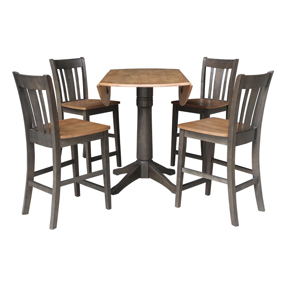 42 in. Round Dual Drop Leaf Counter Height Dining Table with 4 Splatback Stools. Picture 5