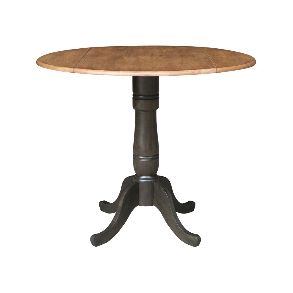 42 in. Round Dual Drop Leaf Counter Height Dining Table - Hickory/Washed Coal. Picture 1