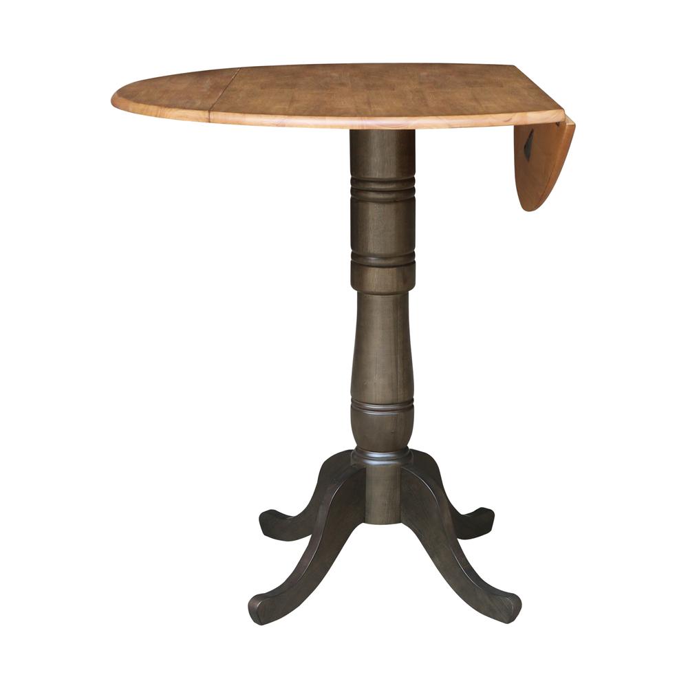 42 in. Round Dual Drop Leaf Bar Height Dining Table - Hickory/Washed Coal. Picture 3