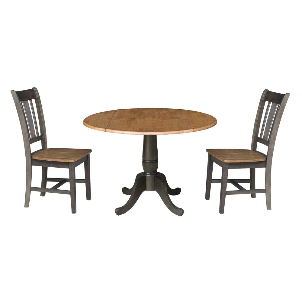 42 in. Round Dual Drop Leaf Dining Table with 2 Splatback Chairs. Picture 1