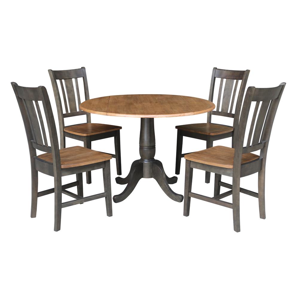 42 in. Round Dual Drop Leaf Dining Table with 4 Splatback Chairs. Picture 1