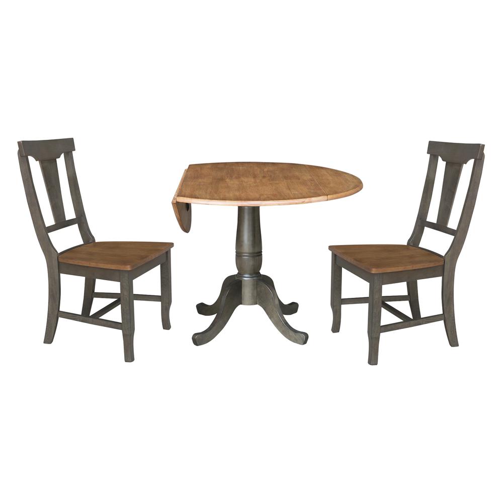 42 in. Dual Drop Dining Table with 2 Panel Back Chairs in Hickory/Washed Coal. Picture 3