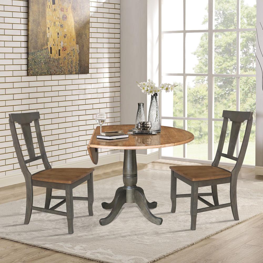 42 in. Dual Drop Dining Table with 2 Panel Back Chairs in Hickory/Washed Coal. Picture 4
