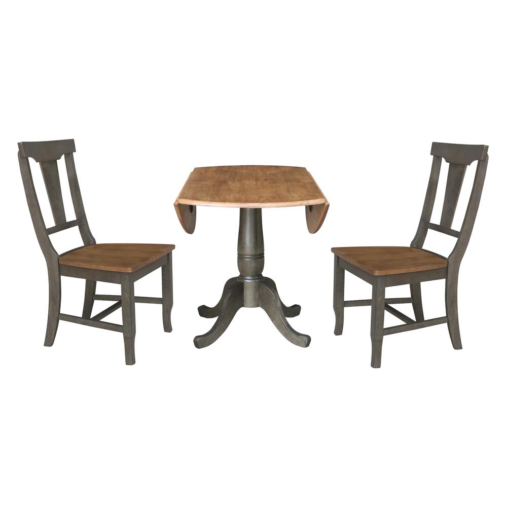 42 in. Dual Drop Dining Table with 2 Panel Back Chairs in Hickory/Washed Coal. Picture 5